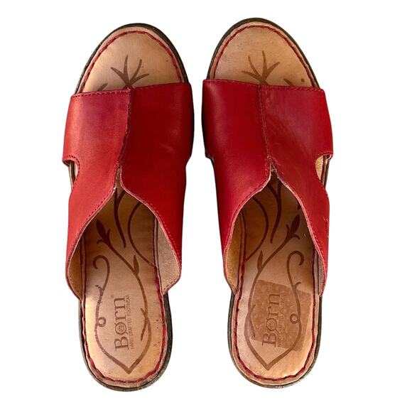 Born Wedge Slide Sandals  Red Leather Size 7M - Picture 4 of 9